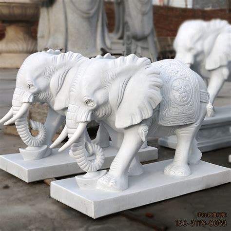 石雕大象_汉白玉企业商场大门动物雕塑_厂家图片价格-玉海雕塑