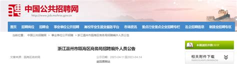 2023年浙江省温州市瓯海区商务局招聘公告（报名时间即日起至4月14日）