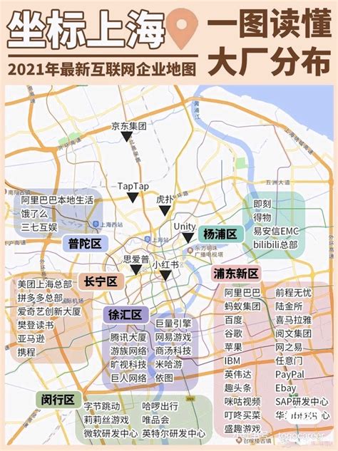 网友整理的2021年上海互联网企业地图。经常有朋友说上海没什么互联网公司，其实看看这张图会发现，上海互联网巨头真不少。