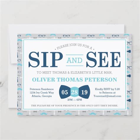 Little Man Sip and See Baby Shower Invitation | Zazzle
