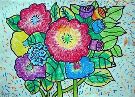 春天来了五颜六色的花朵盛开儿童画 - 5068儿童网