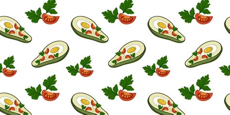 Seamless pattern with baked avocado with tomatoes and parsley. 25668638 ...