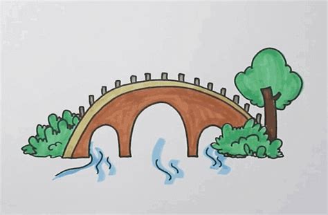 河道和桥的简笔画(河流小桥简笔画) | 抖兔教育