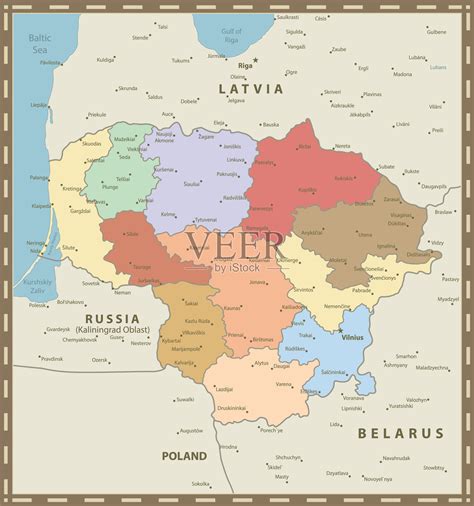 立陶宛地图复古色彩插画图片素材_ID:428198893-Veer图库