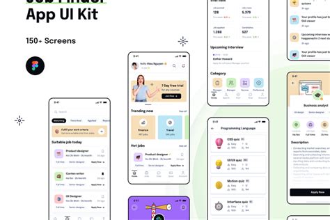 求职找工作类手机App UI界面设计套件 Job Finding Mobile App UI Kit – 设计小咖