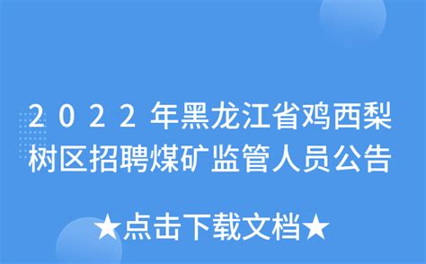 2022年黑龙江省鸡西梨树区招聘煤矿监管人员公告