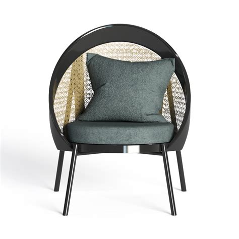 新中式布艺休闲椅模型素材-黑色烤漆新中式模型-三维家模型素材库