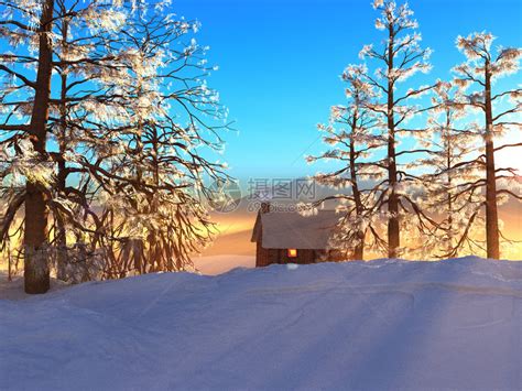 温暖的光芒从寒冬风景中的小屋窗插画图片下载-正版图片402234957-摄图网