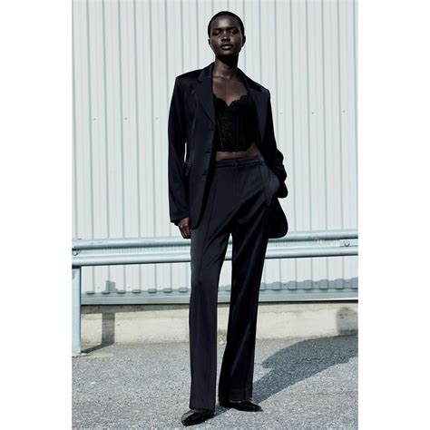 H&M Woman Slim satin trousers 1206434_1 | Shopee Thailand
