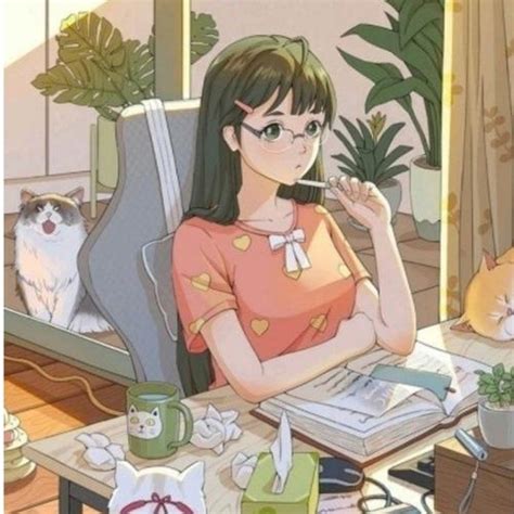 治愈温柔头像插画女生