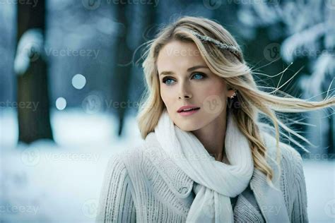 a beautiful blonde woman in a winter park. AI-Generated 33610874 Stock ...