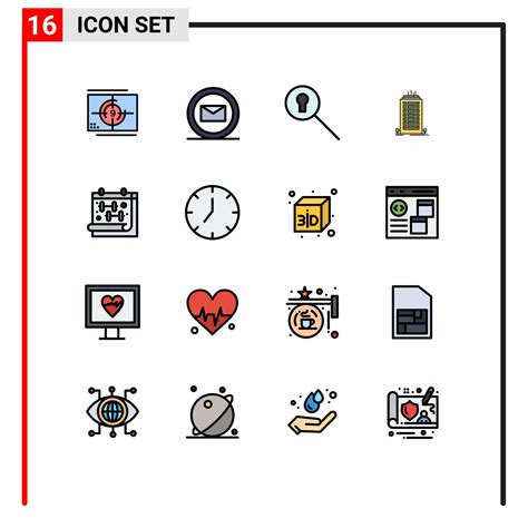 Universal Icon Symbols Group of 16 Modern Flat Color Filled Lines of ...