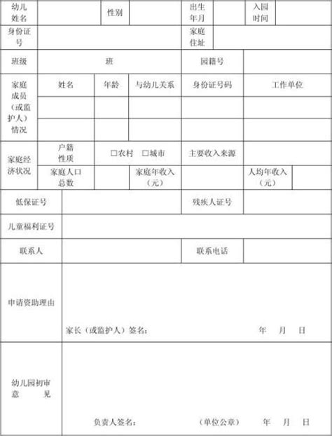 【华容县家庭经济困难幼儿入园补助申请表】范文118