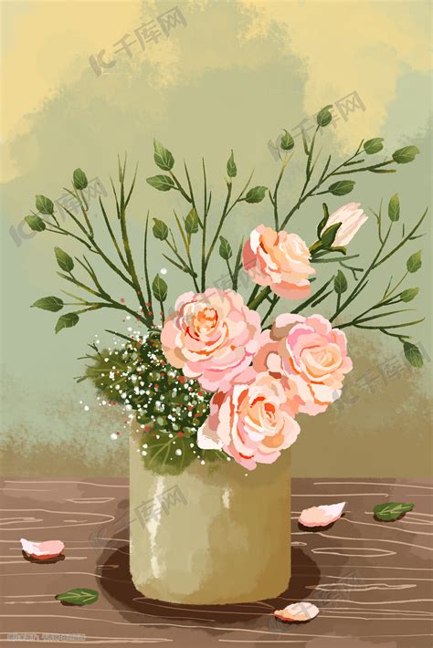 植物花卉手绘小清新竖图插画图片-千库网
