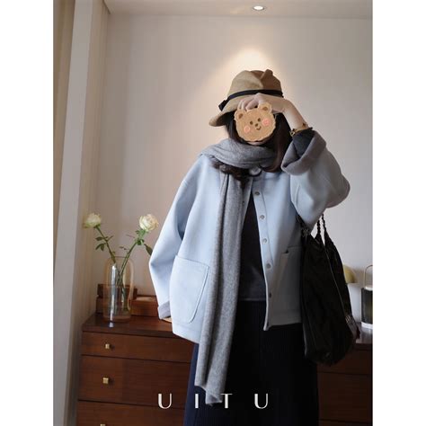 UITU 细节满满 重工手缝短大衣 羊绒真丝羊毛 双面可穿-淘宝网