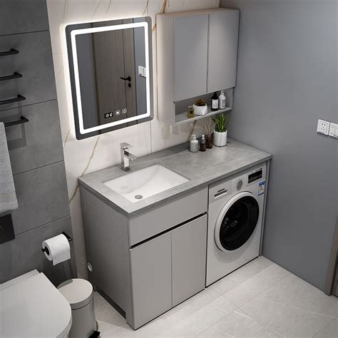 太空铝洗衣柜浴室柜铝合金洗衣机柜阳台柜石英石台面带搓板洗衣台-阿里巴巴