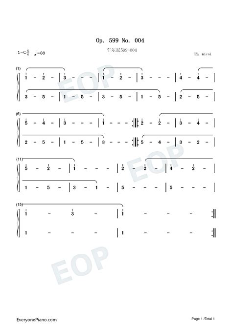 车尔尼599-004双手简谱预览1-钢琴谱文件（五线谱、双手简谱、数字谱、Midi、PDF）免费下载