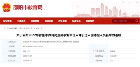 2022年湖南邵阳市教育局直属事业单位人才引进入围体检人员名单通知