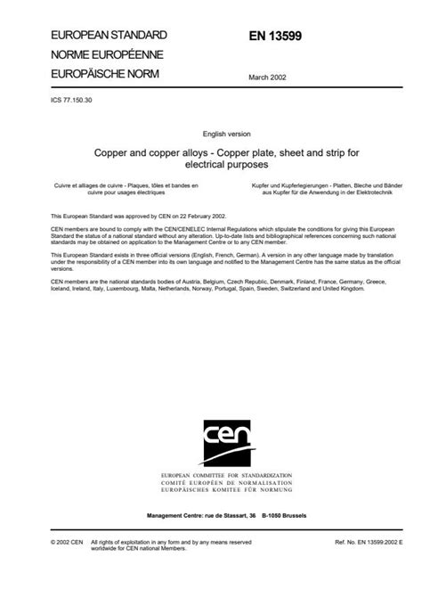 EN 13599:2002 - Copper and copper alloys - Copper plate, sheet and ...
