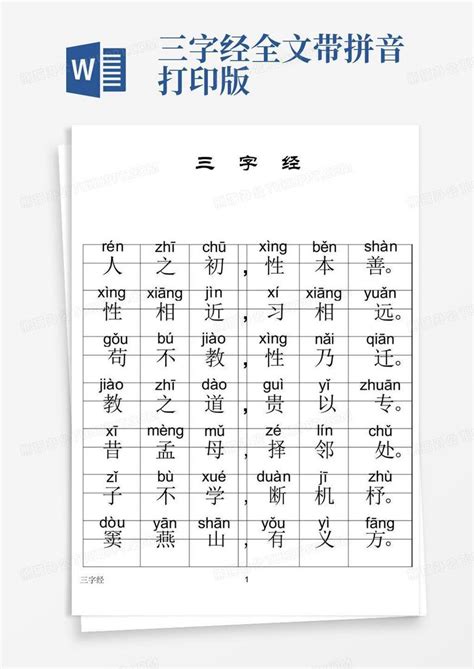 三字经全文带拼音---打印版Word模板下载_编号lypaepwa_熊猫办公