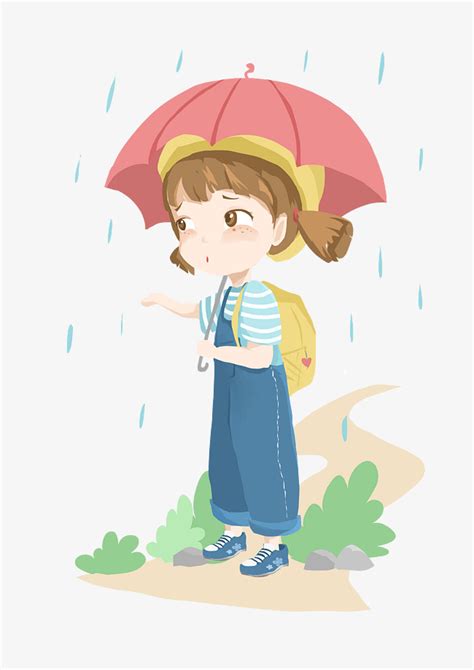 手绘卡通雨天男孩打伞免抠元素PNG图片素材下载_卡通PNG_熊猫办公