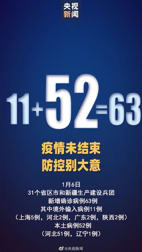2021年1月6日31省区市新增确诊63例 河北新增51例本土确诊病例- 北京本地宝