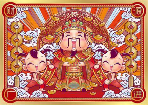国潮财神童子插画年画,春节,节日素材,设计模板,汇图网www.huitu.com