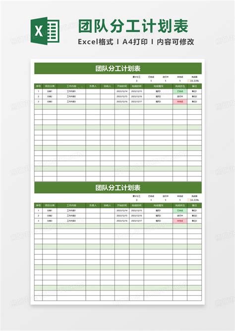 团队分工计划表Excel模板下载_熊猫办公
