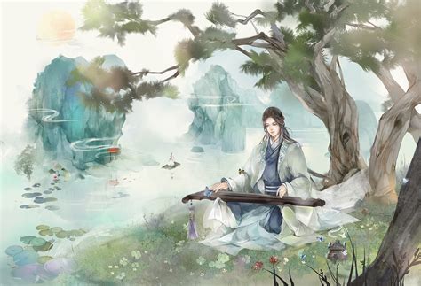 弹琴的古风女生头像图片