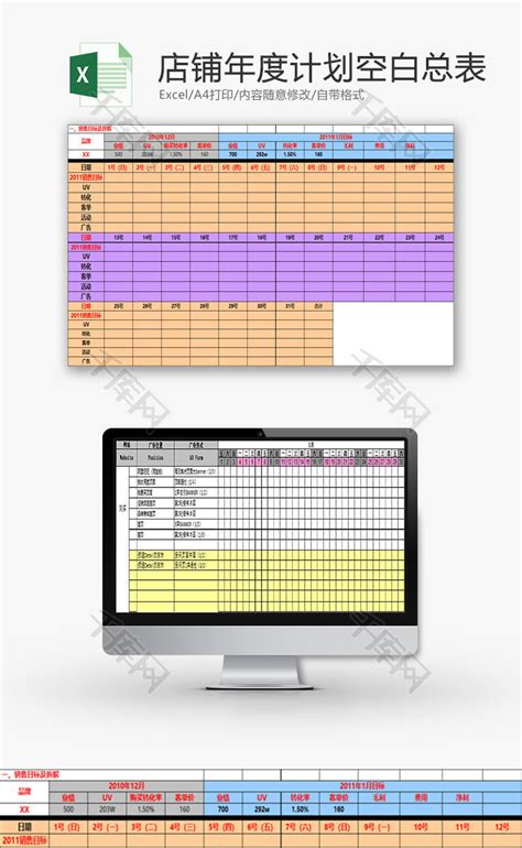 日常办公店铺年度计划空白表Excel模板_千库网(excelID：88898)