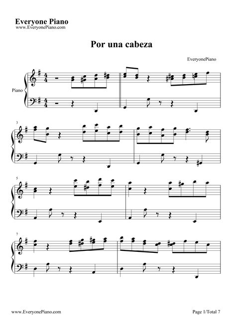 Por Una Cabeza-经典探戈舞曲五线谱预览1-钢琴谱文件（五线谱、双手简谱、数字谱、Midi、PDF）免费下载