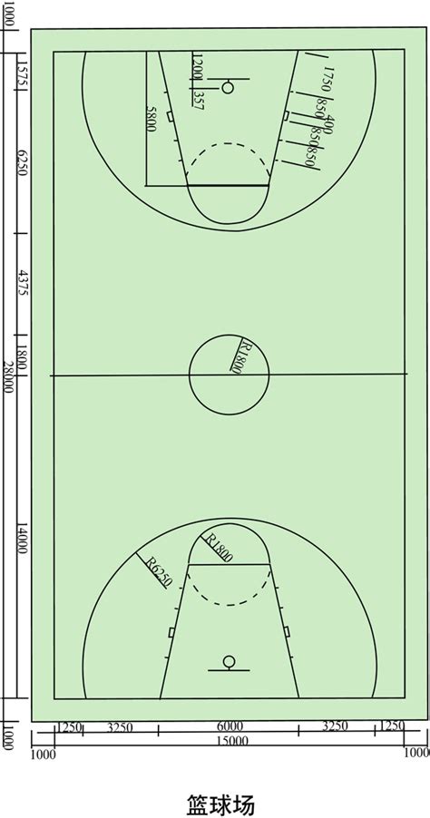 篮球场标准平面图白纸黑字一看就明