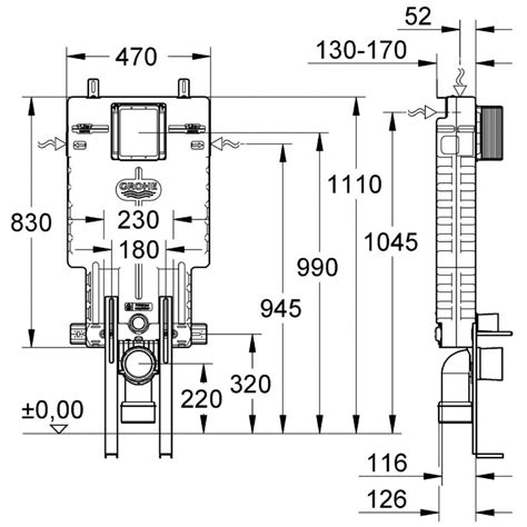 Rapid SL Stelaż podtynkowy do WC; wysokość instalacji 1,13 m, szerokość 0,42 m | GROHE