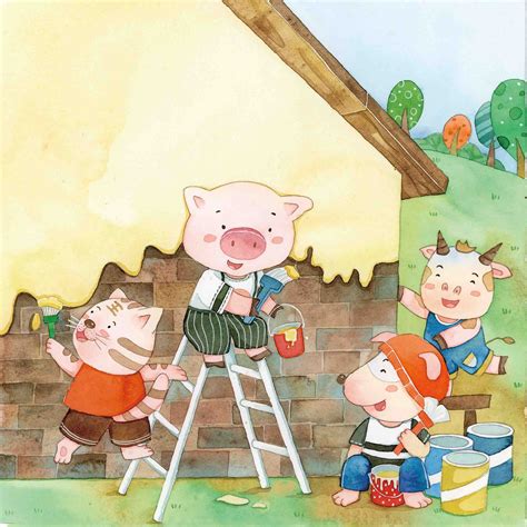 三只小猪盖房子配图,三只小猪绘本完整版,三只小猪房子制作图片_文秘苑图库