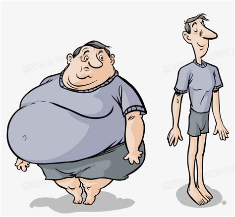 卡通胖子瘦子对比PNG图片素材下载_卡通PNG_熊猫办公