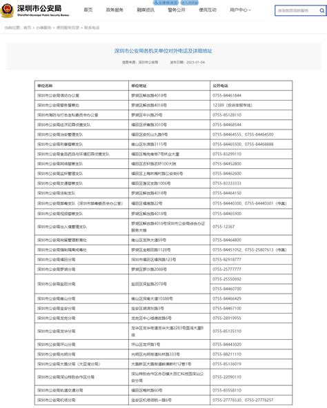 深圳市公安局各机关单位对外电话及详细地址（2023年更新版）_深圳积分入户网