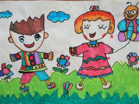 幼儿绘画作品放风筝儿童绘画放风筝图片大全