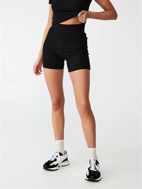 Fitted Ribbed Bike Short - Black - Pomelo Fashion