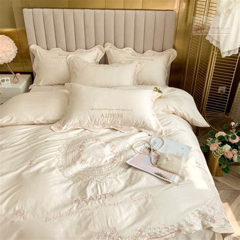 欧式轻奢120长绒棉四件套全棉纯棉刺绣纯白色酒店床单床上用品-阿里巴巴