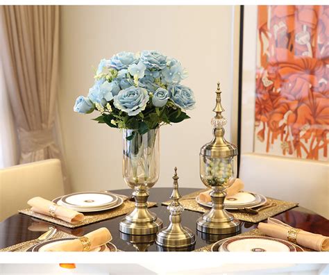 新古典美式家居样板间玻璃花瓶花器摆件 仿真花瓶花艺套装摆设-美间设计
