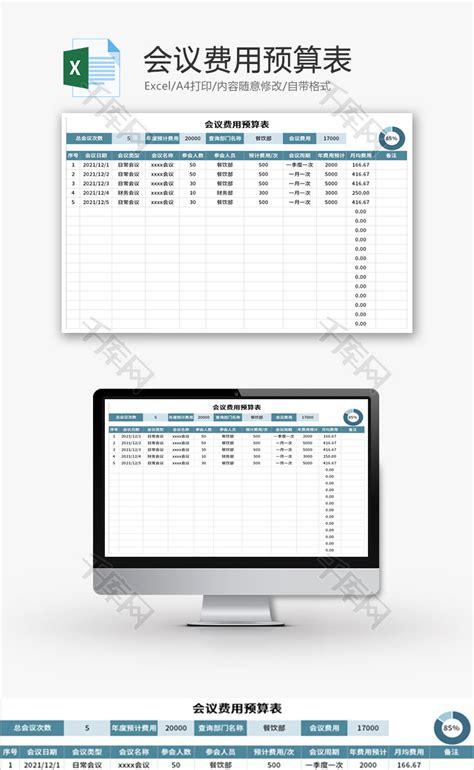会议费用预算表Excel模板_千库网(excelID：158676)