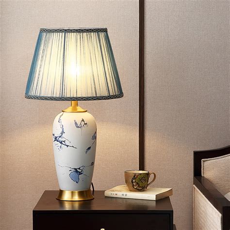 台灯卧室床头灯创意浪漫现代简约田园陶瓷床头柜灯温馨布艺灯罩-美间设计