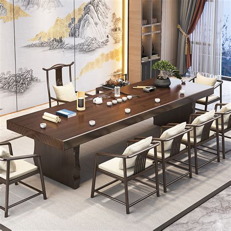 实木大板茶桌椅组合新中式原木茶几茶具套装办公室家用干湿泡茶台-淘宝网