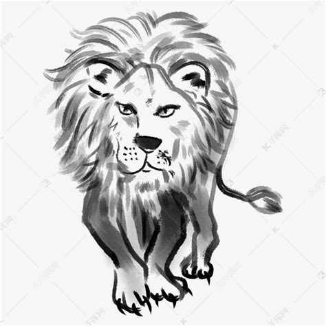 手绘虎视眈眈的狮子插画素材图片免费下载-千库网