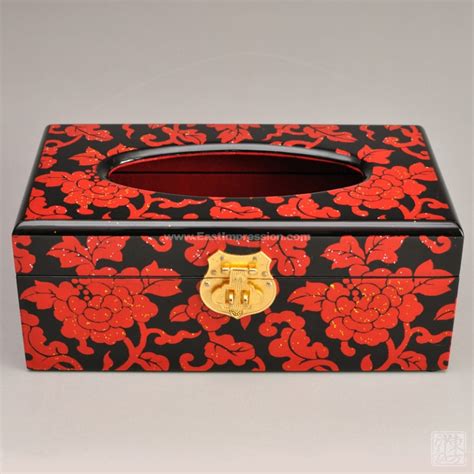 天水漆器堆漆彩绘纸巾盒－汉牡丹 - 东方印象