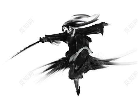 黑白水墨武侠漫画图片