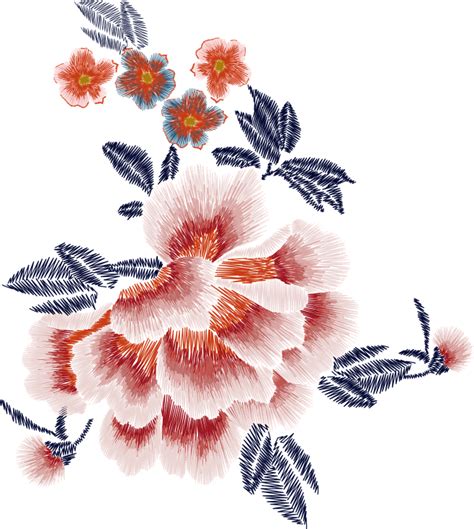 刺绣 牡丹花 中式 复古 png素材
