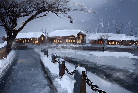雪夜乡村插画图片下载-正版图片400081868-摄图网