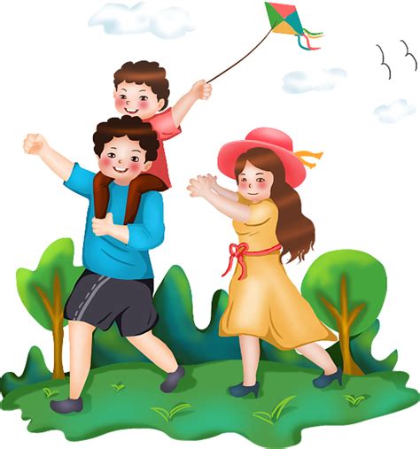 父母孩子郊游放风筝-金印客素材库-免费图片、素材、背景下载