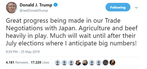 特朗普：美日贸易谈判有大进展，但大部分要等日本7月选举后再谈